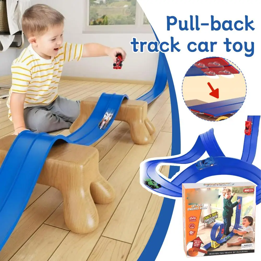 DIY-Schienen-montiertes Set für Jungen und Mädchen, pädagogisches Schwerkraft-Rutsche, Rennwagen-Spielzeug, Aluminiumlegierung, zurückziehbarer Rennwagen, Geburtstagsgeschenk