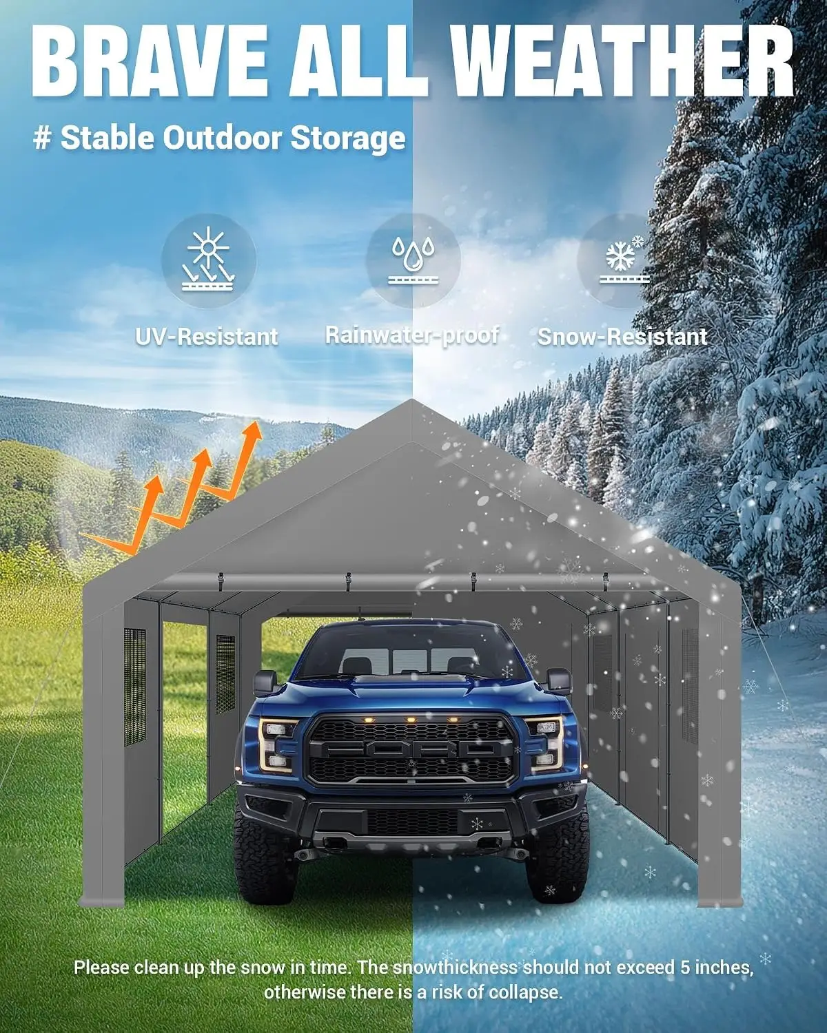 Upgraded 13x20 Heavy Duty Carport, Drive Through Portable Garage | Features Roll-up Windows & Doors, Portable, Customized