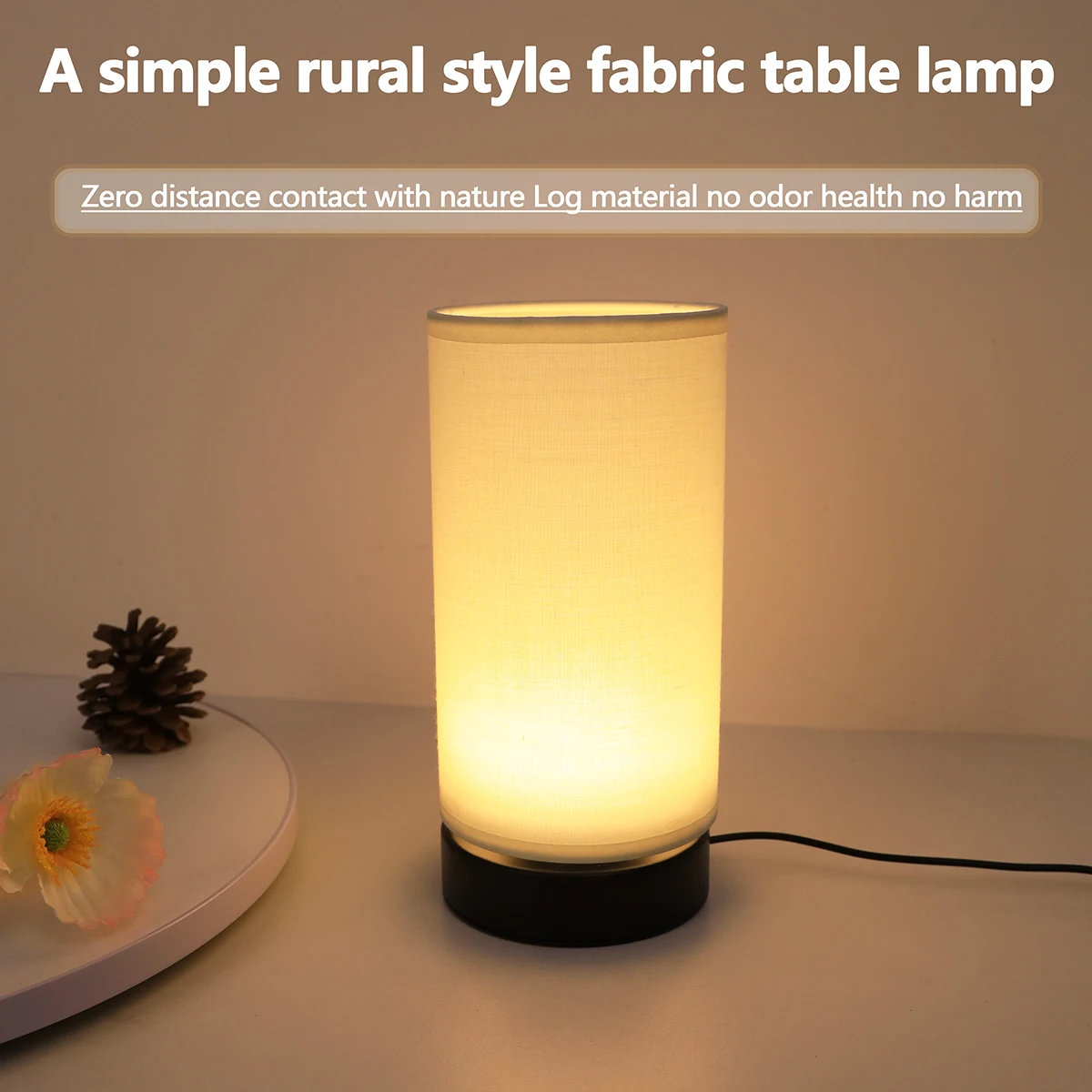 Modern circular fabric table lamp, USB warm light bedside sleep lamp, bedroom and study decoration atmosphere lamp