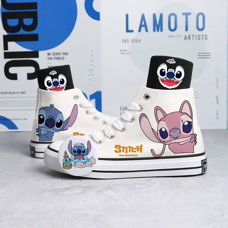 Disney Lilo & Stitch Canvas Shoes Couple White Shoes Cartoon Stitch Sneakers Men And Women Casual Tennis Shoes Size 35-44