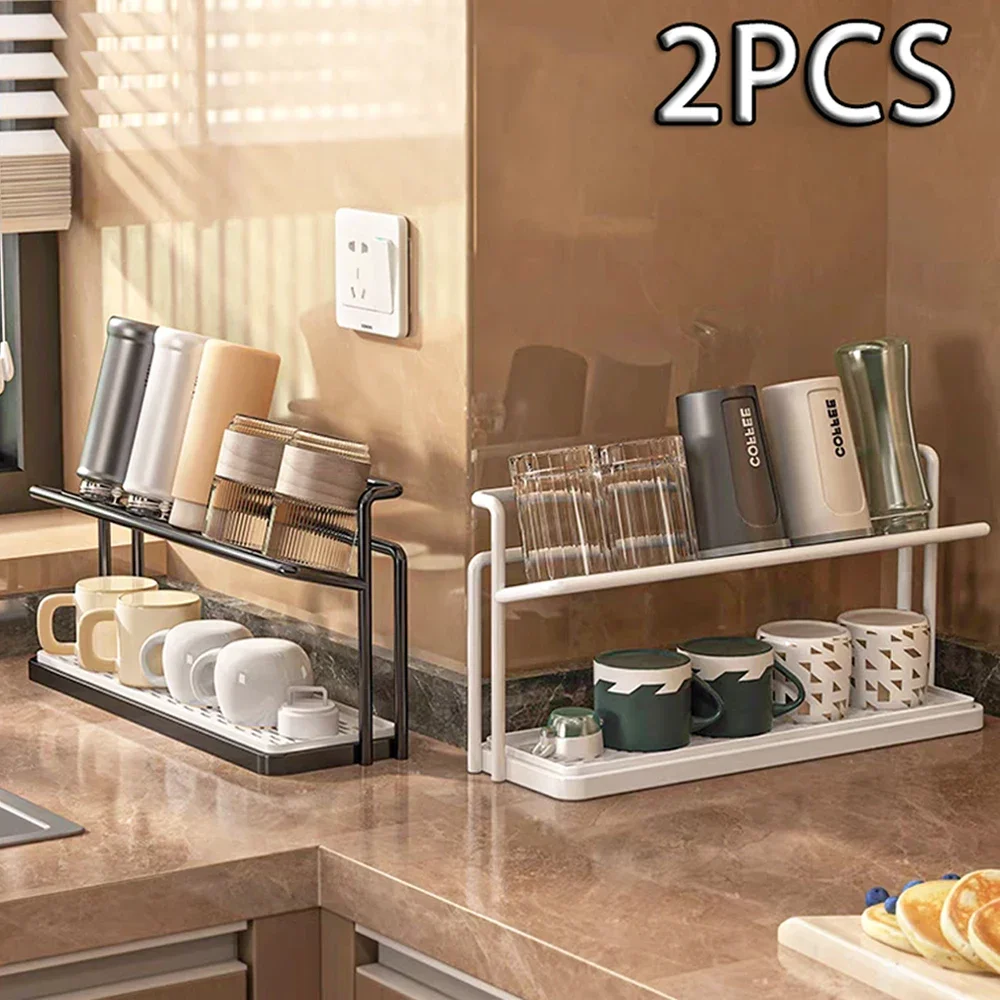 

Stainless Steel 2-Tier Bottle Drying Rack with Drain Tray - Space Saving Kitchen Cup Rack for Mugs, Jugs and Accessories Ladle