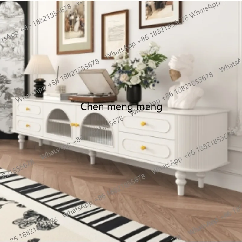 

French Solid Wood TV Cabinet Light Luxury Design Storage Dollhouse Hallway Tv Table Universal Console Display Muebles Furniture