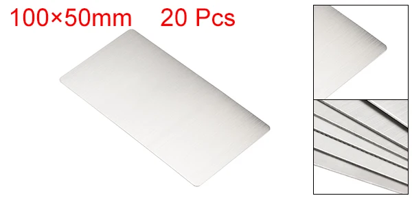 Uxcell 20 Stück leere Metallkarte, 100 x 60 x 0,4 mm, gebürstete 201-Edelstahlplatte für DIY-Laserdruck, Gravur, Dunkelgrau, Silber