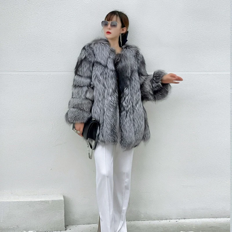 Women Luxury Real Fox Fur Jackets Wholesale Supply Fashion Design Ladies Winter Coats