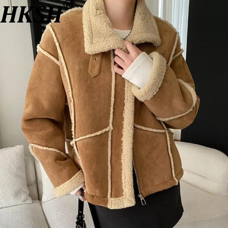 

HKSH 2025 Winter New Women Warm Coat Stand Collar Zipper Patchwork Contrast Color American Retro Elegant Thicken Jackets HK16405
