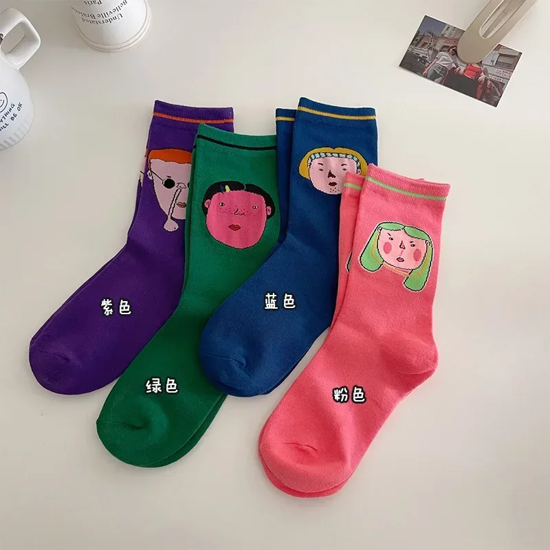 

Женские индивидуальные хлопковые носки в стиле Харадзюку, Мультяшные носки с изображением персонажей граффити, версия уличного двойного бриллианта