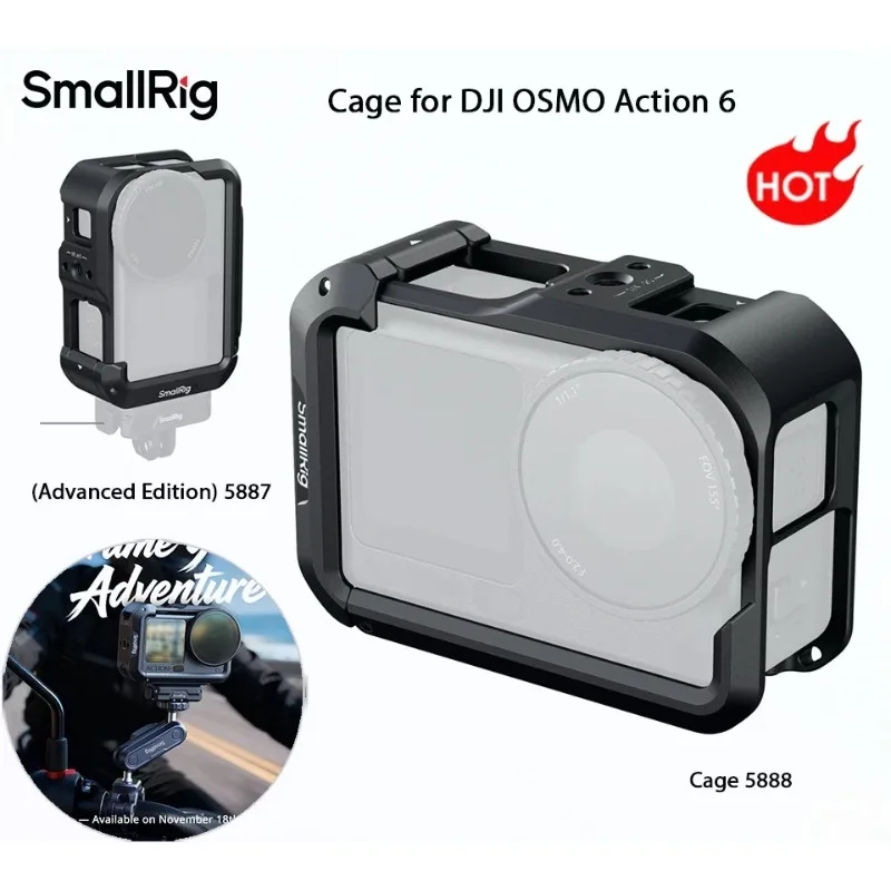 SmallRig Camera Cage for DJI OSMO Action 6 Advanced Edition with Silicone Lens Cover Wrist Strap Cold Shoe Mount
