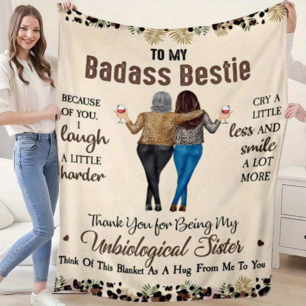 A Themed Flannel Blanket for Best Friends, Made from Hypoallergenic Fabric, Featuring Digital Printing, Suitable for All Seasons