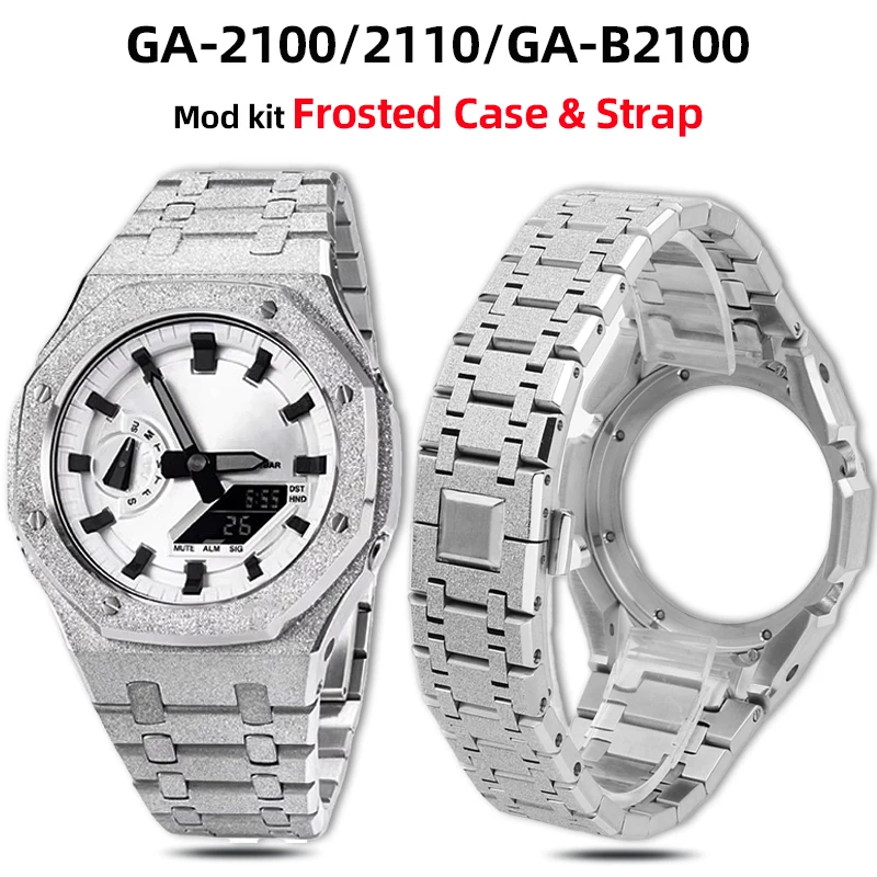 GA2100 Frosted Case & Strap Mod kit For Casio G-Shock GA-2100 GM-2110 Stainless Steel Case Metal Bracelet men‘s watch acessories