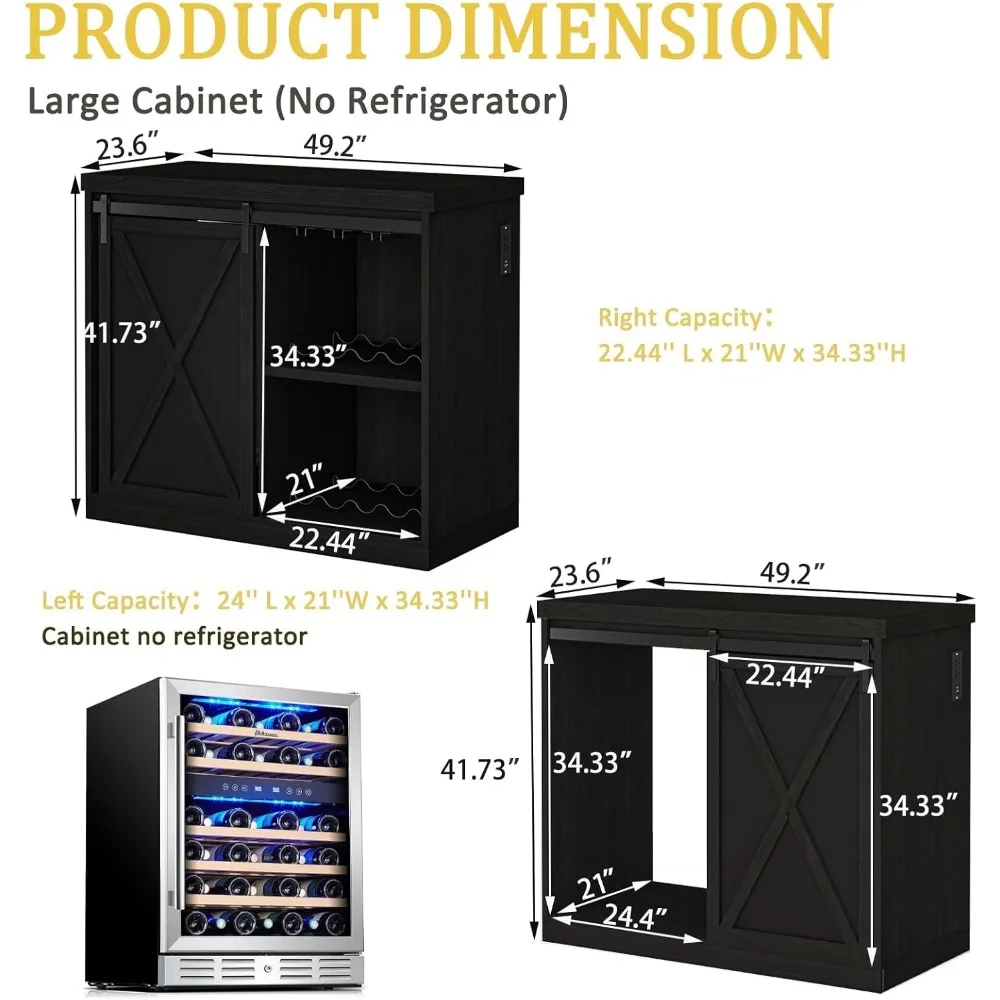 

Coffee Bar Cabinet w/ Fridge Space - Farmhouse Wine Rack & Aquarium Stand w/ Power Outlet