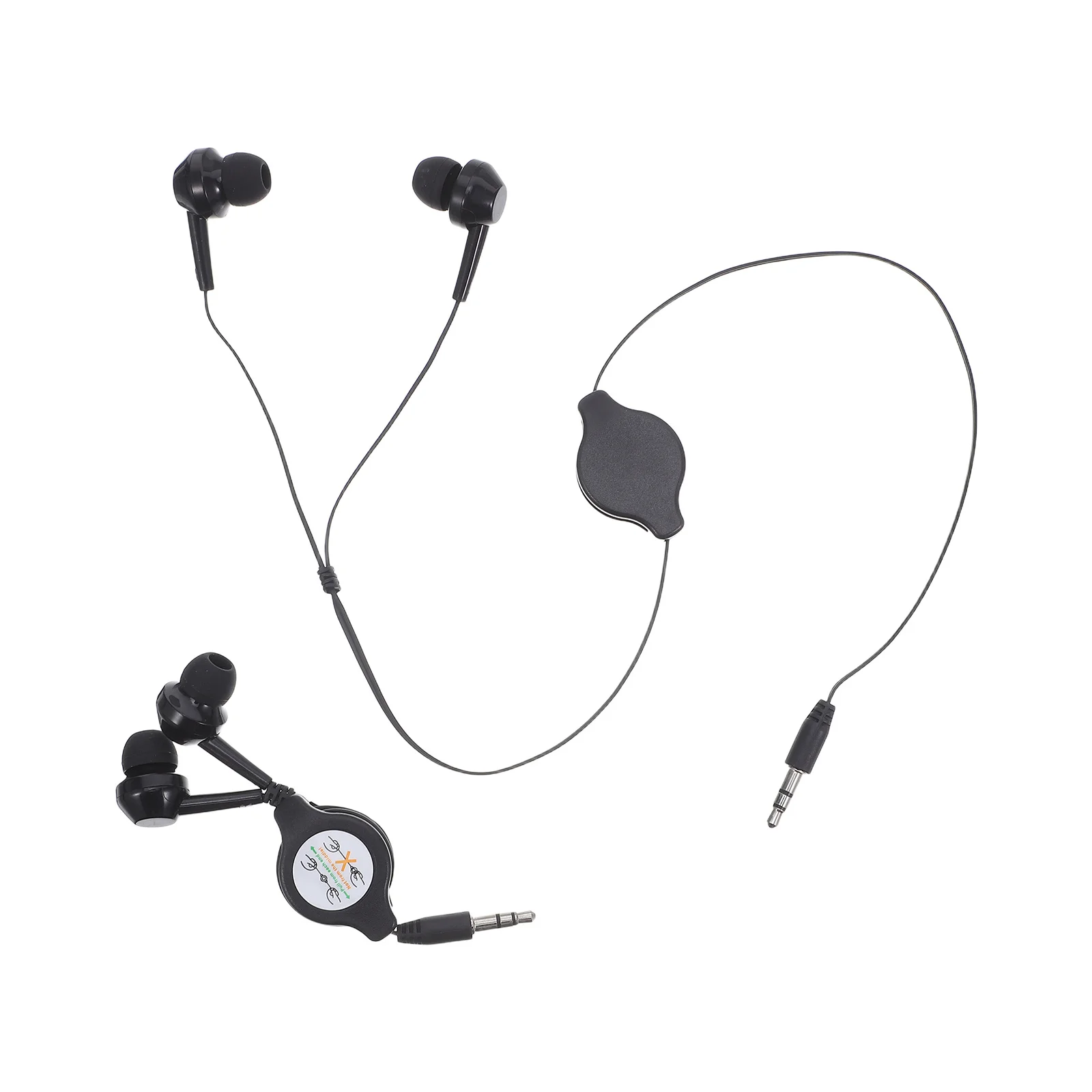 2Pcs Retractable Earbuds Wired Headphones Dual Pull-Out Black in-Ear Earphones Portable for Work Travel Study Hifi Earbuds Wired