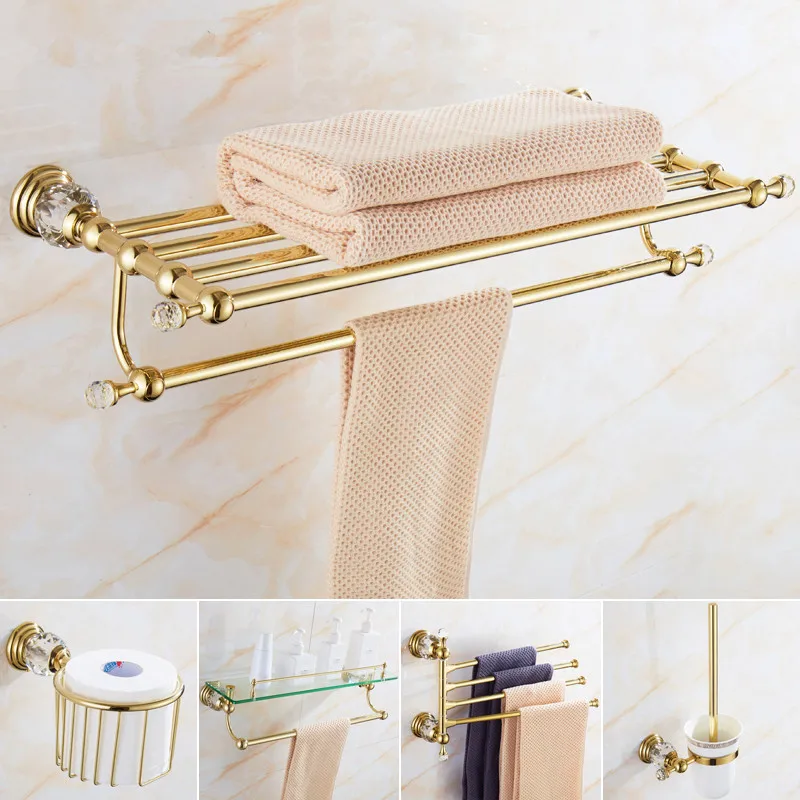 Tuqiu brass and crystal Bathroom Accessories Bathroom Shelf,Robe hook,Paper Holder,Toilet Brush Holder,towel rack,towel ring