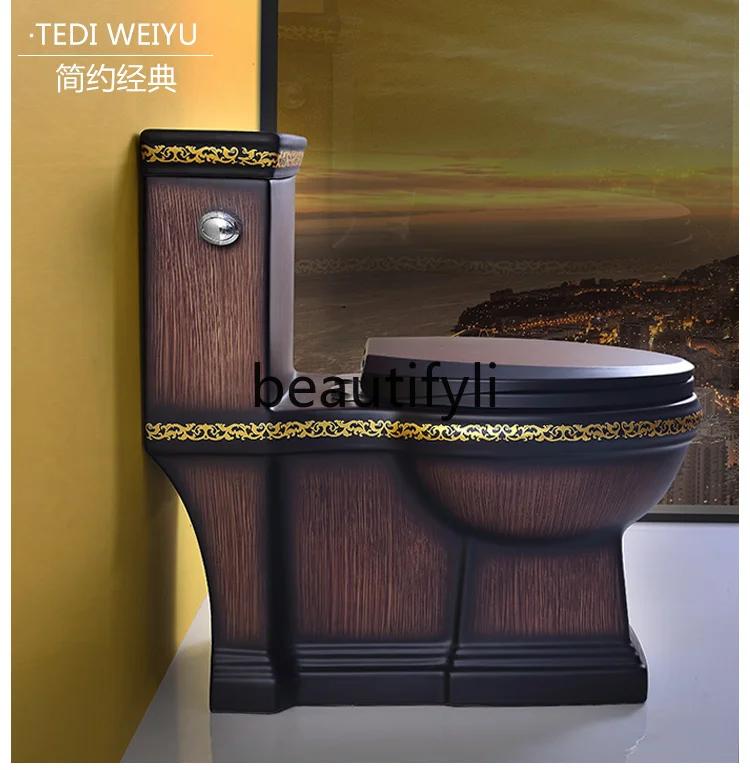 High-end black personalized toilet siphon one-piece ceramic color wood grain retro