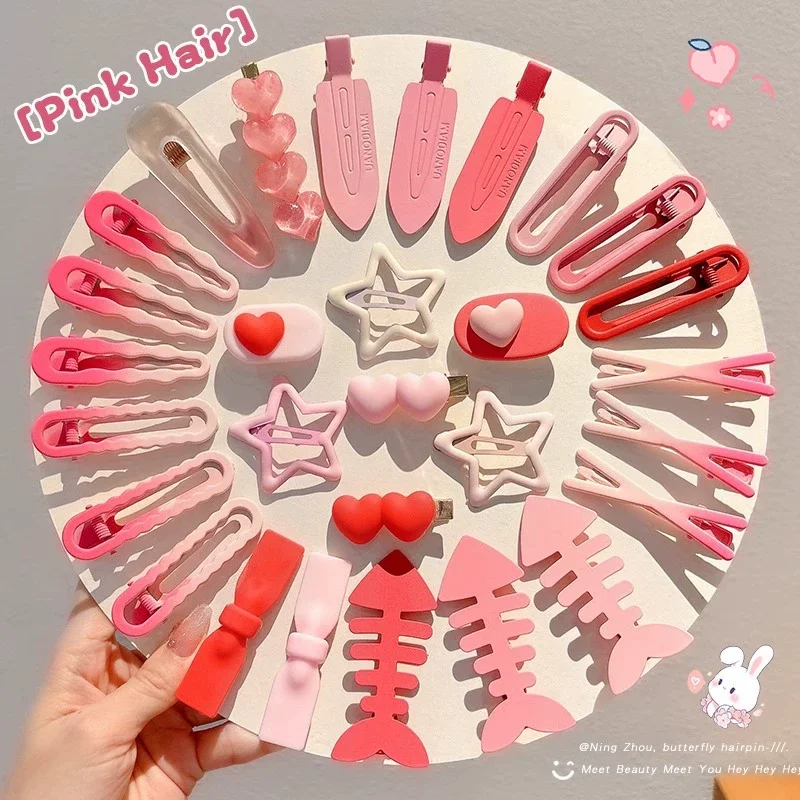 

3pcs Pink Color Snap Baby Hair Clips Girls Spring Summer Color Hair Clamp Pin Star Hairpins Basic BB Barrettes Kid Girl Headwear
