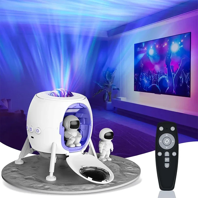 Astronaut Galaxy Light Projector Space Lander Spacecraft Ceiling Projector with Remote Control Timer Lunar Meteorite Crater Mat