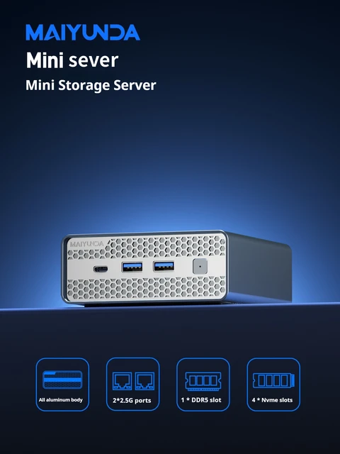 MAIYUNDA M1S Intel N150 Mini PC NAS Server DDR5 4800 4×M.2 NVMe Dual Intel i226-V 2.5GbE Mini PC Home Server No WiFi No BT 2