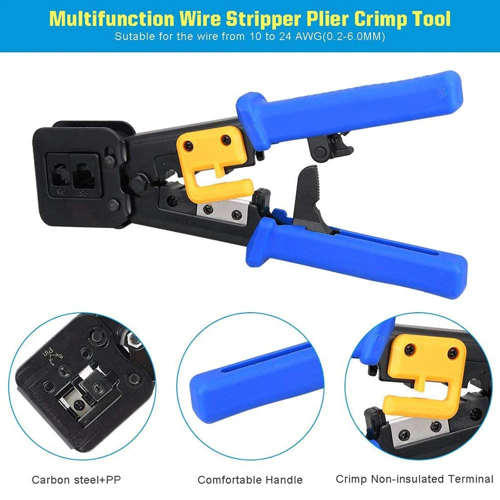 Hoolnx RJ45 Crimp Werkzeug Pass Durch Ethernet Crimper Cutter Stripper für Cat5e Cat6 RJ45/RJ12 Regelmäßige und Ende Pass durch Stecker