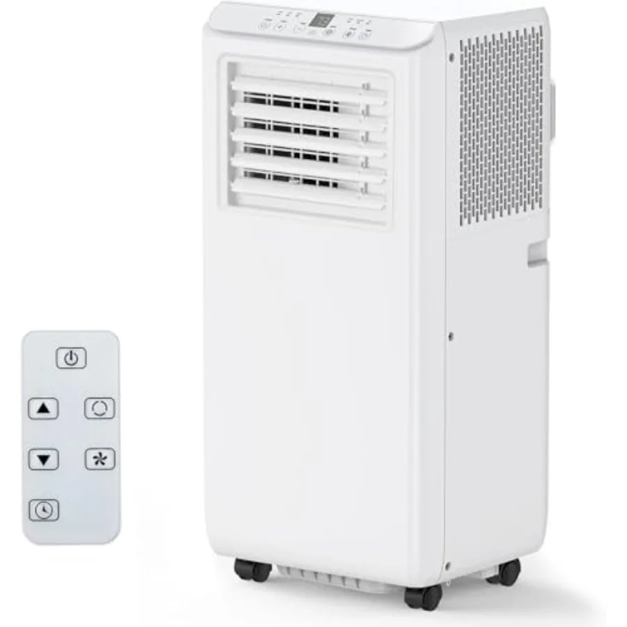

Portable air conditioner for small rooms, white ABS plastic, 8000 BTU cooling capacity with dehumidifier and fan modes, compact