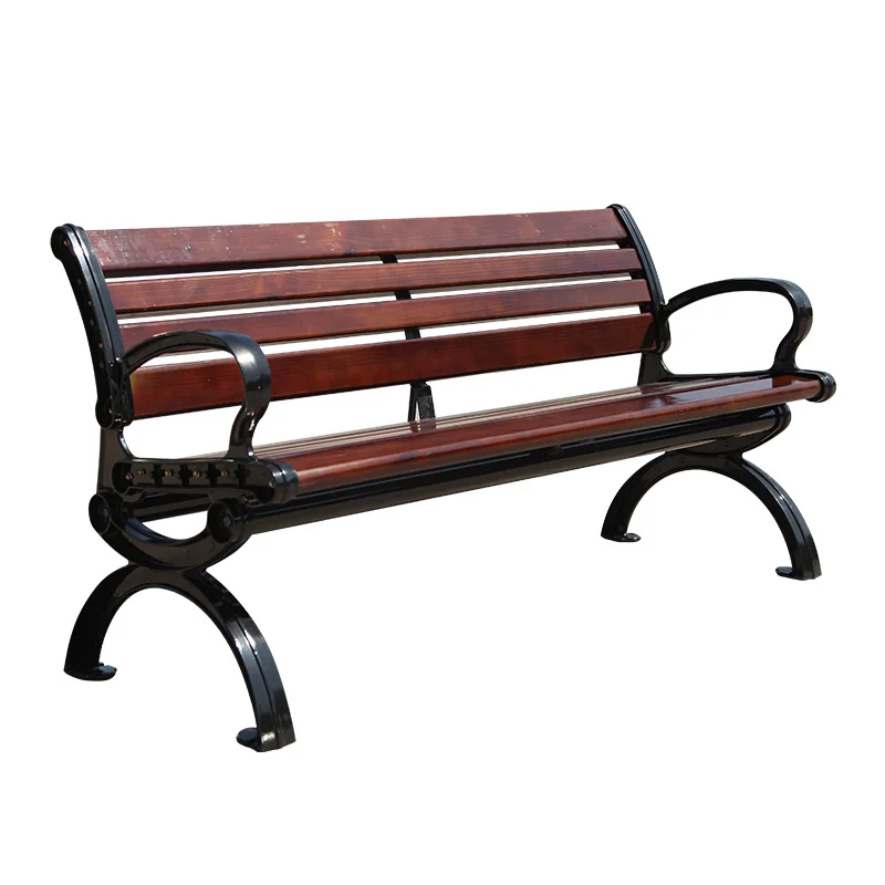 

*Modern Double Backrest Bench for Courtyard Camphor Teak Villa Outdoor Wood and Metal Park Chair Seat