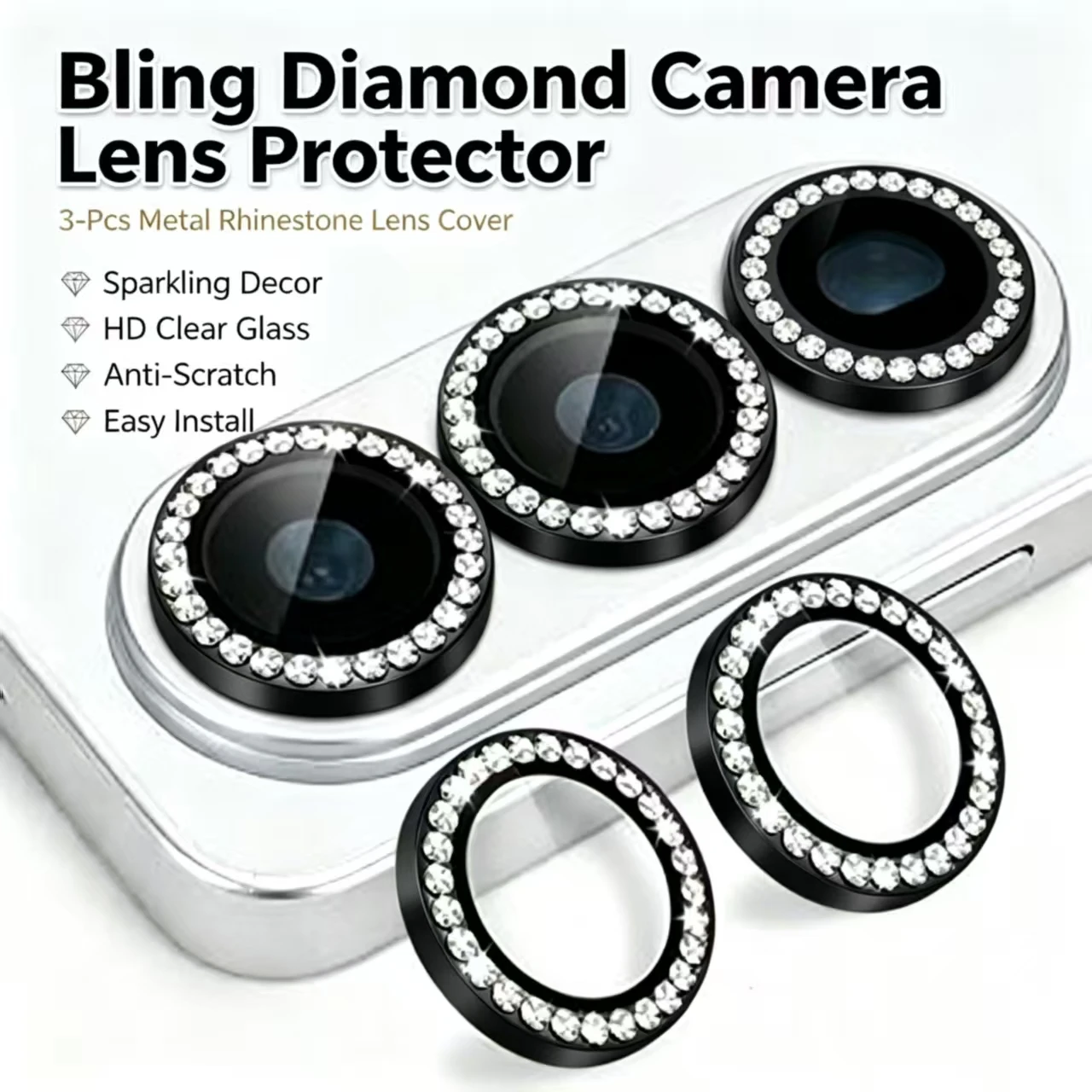 3pcs For Samsung Galaxy A16 A55 A35 A15 A14 A34 A54 Camera Lens Metal Rings Protector Tempered Glass Lens Cover Case