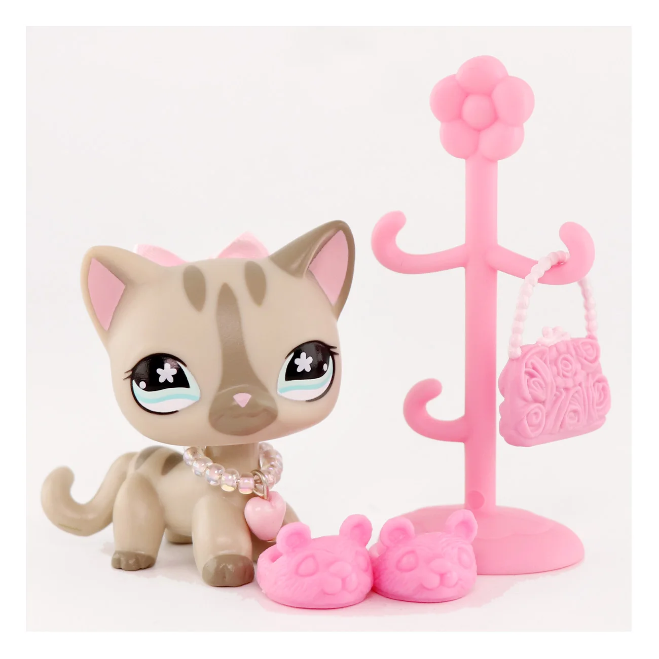 

LPS Minilpsshop Bobble Head Toy Cat Animal With Accessories Floor Standing Flower Rack Bag Shoes Children's Gift for Boy and Gir
