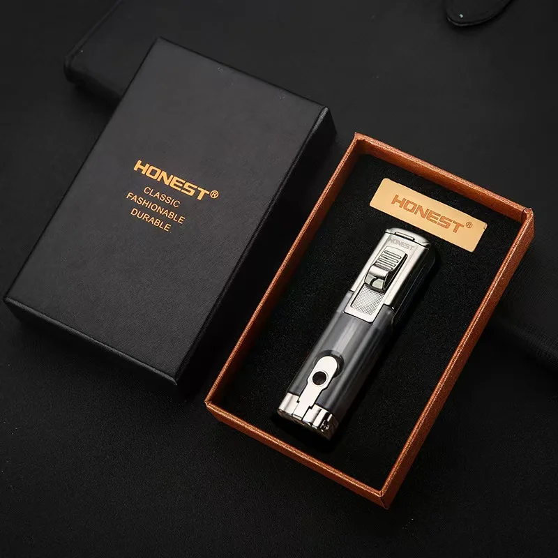 Multifunctional men's cigar cigarette accessories circulation and air three straight-pull blue flame lighter with cigar knife