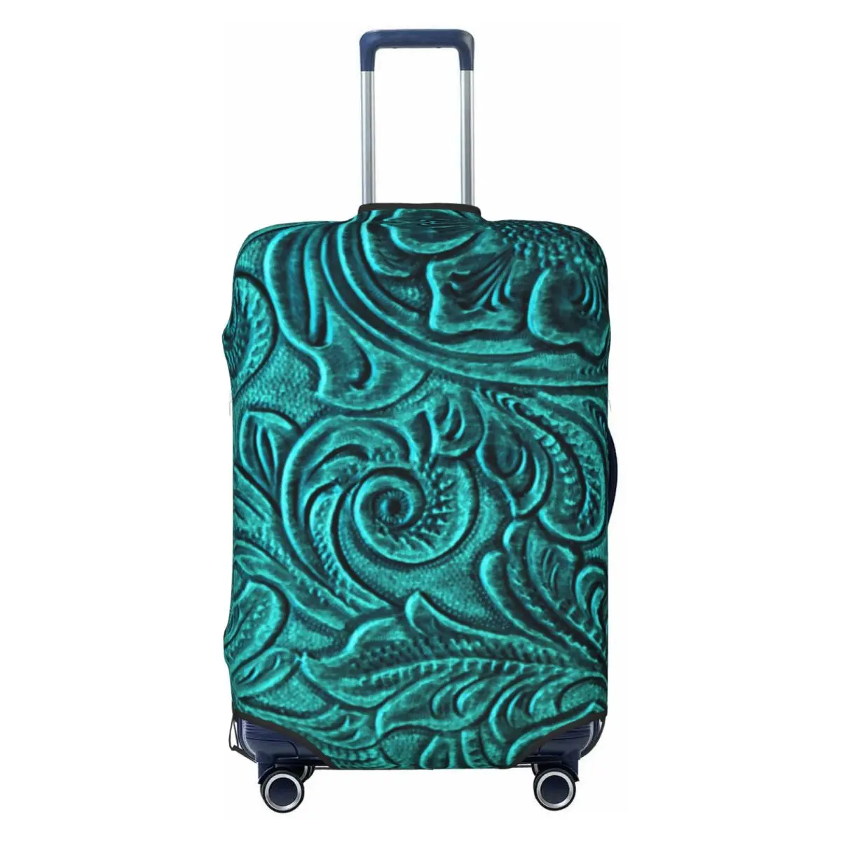 

Turquoise Embossed Tooled Leather Floral Scrollwork Design Travel Luggage Cover Elastic Suitcase Cover Protector Fit 18-32 Inch
