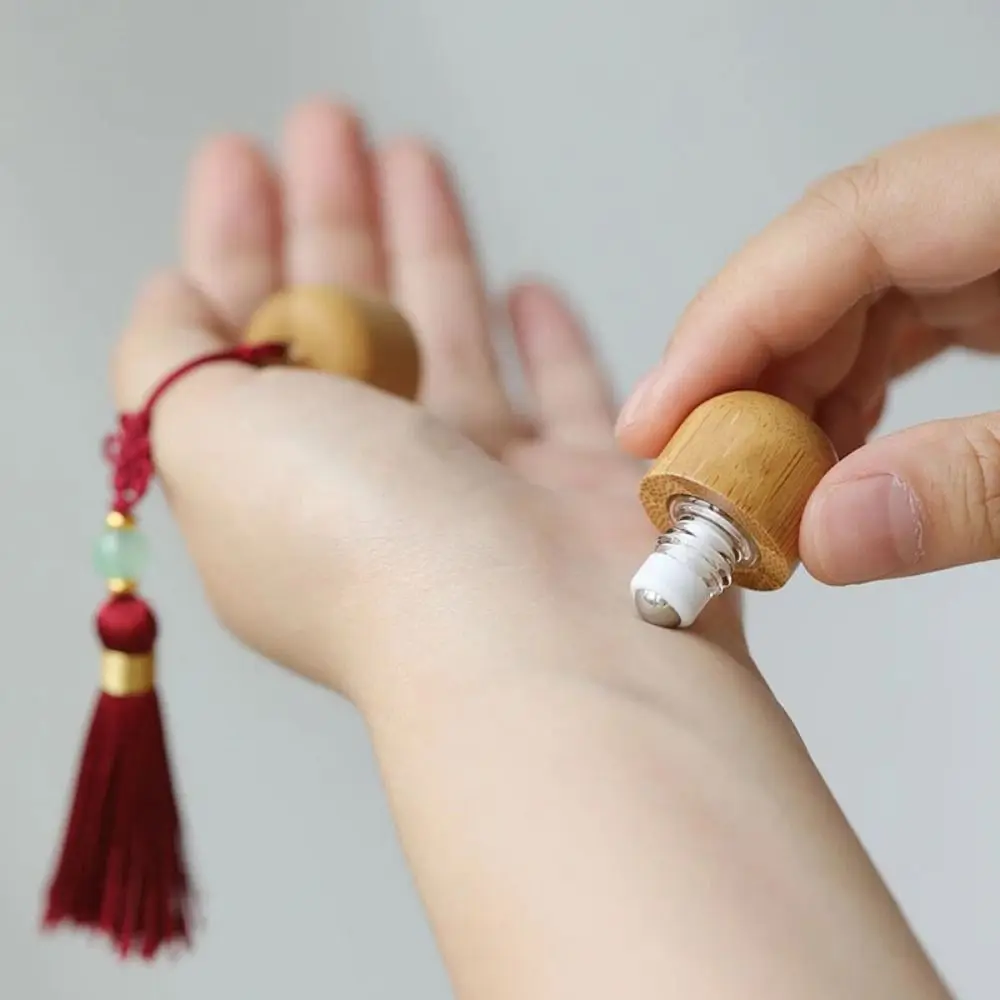 Pusta butelka bambusowa z kulką roll-on, wielokrotnego użytku, do olejków eterycznych, mini butelka 1 ml, podróżna