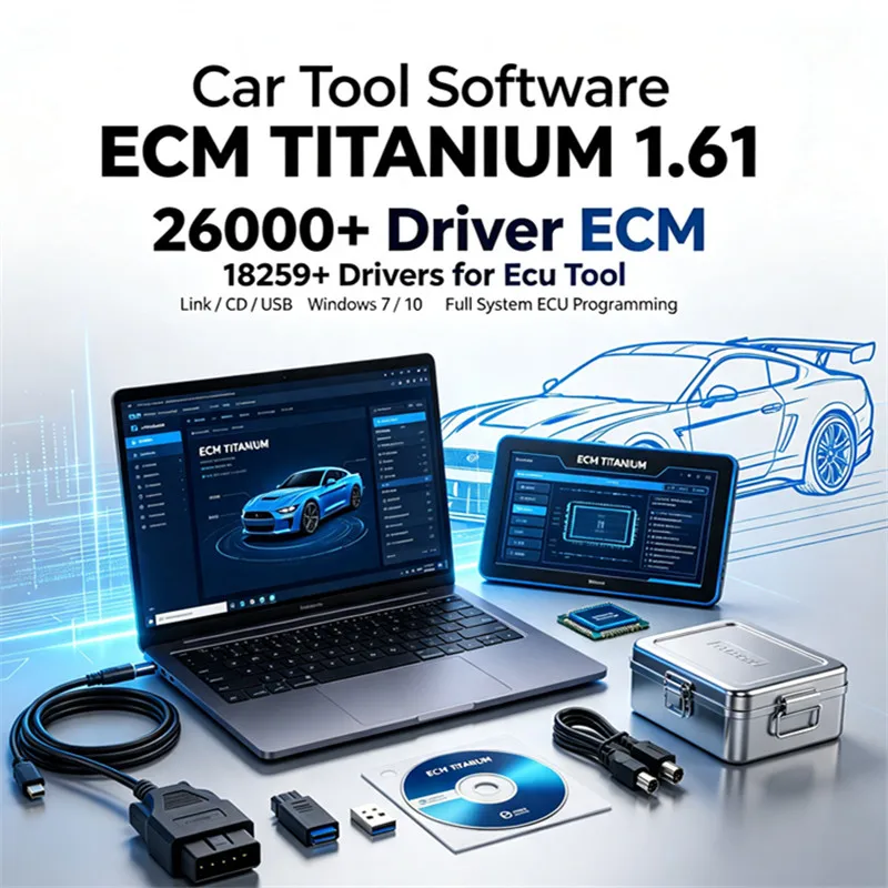 Car Tool Software ECM TITANIUM 1.61 with 26000+Driver ECM 18259+Drivers for Ecu Tool Link/CD /USB Windows 7/10