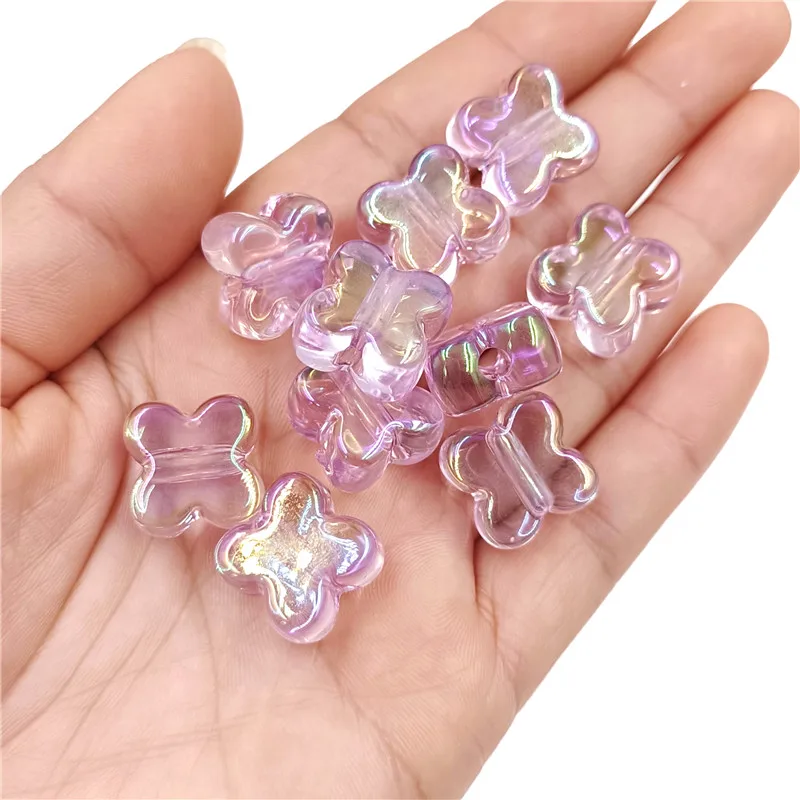 10pcs/lot 15mm Highlighting Transparent Magic Color Four-petal Flower Loose Beads Jewelry Accessories Creative Beaded Material