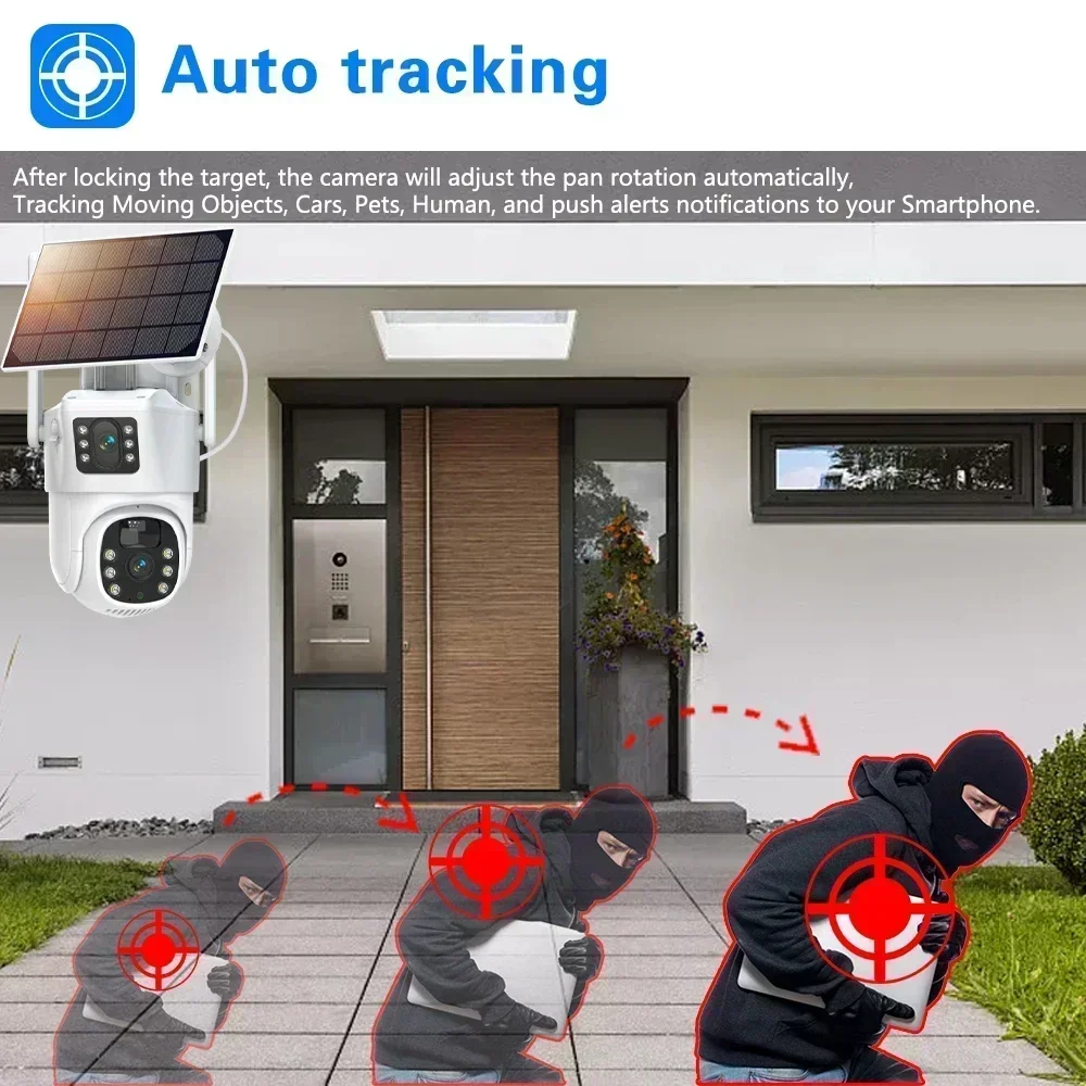 4K 8MP WIFi/4G Sim Card Solar Camera Outdoor Battery PTZ IP Camera Dual Lens Surveillance Camera EseeCloud Security Protection