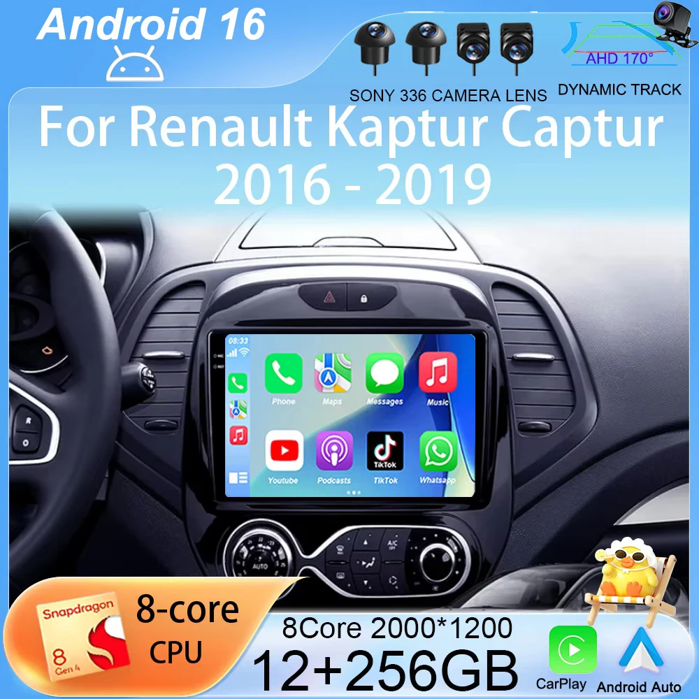 

Автомагнитола Carplay Android 16 для Renault Kaptur Captur 2016 2017 2018 2019, мультимедийный видеоплеер, GPS-навигация, Wi-Fi+4G, 2 Din