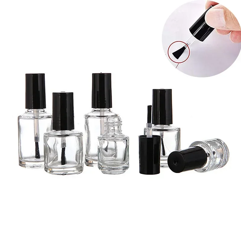 

20Pcs 5ml/10ml/15ml Refillable Square/Round Vials Empty Clear Glass Nail Polish Bottles With Brush Cap For Nail Art Samples Show