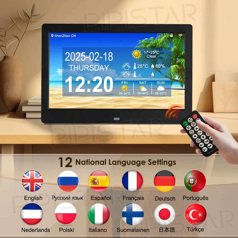 

10.1/7-inch WiFi Calendar Dementia Wall Clock Time Date Weather Forecast Hour Smart Desktop Photo Frame Wall Mounted