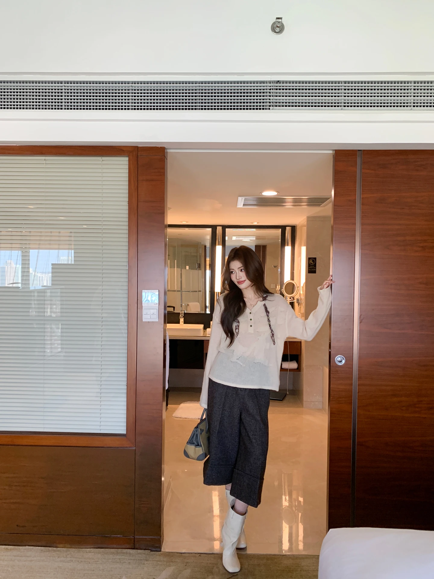 

Loose Knitted Sweater Women's Autumn Faion Slimming Top Thin Floral Design f Open Collar Long Sve Soft Polyester Blend