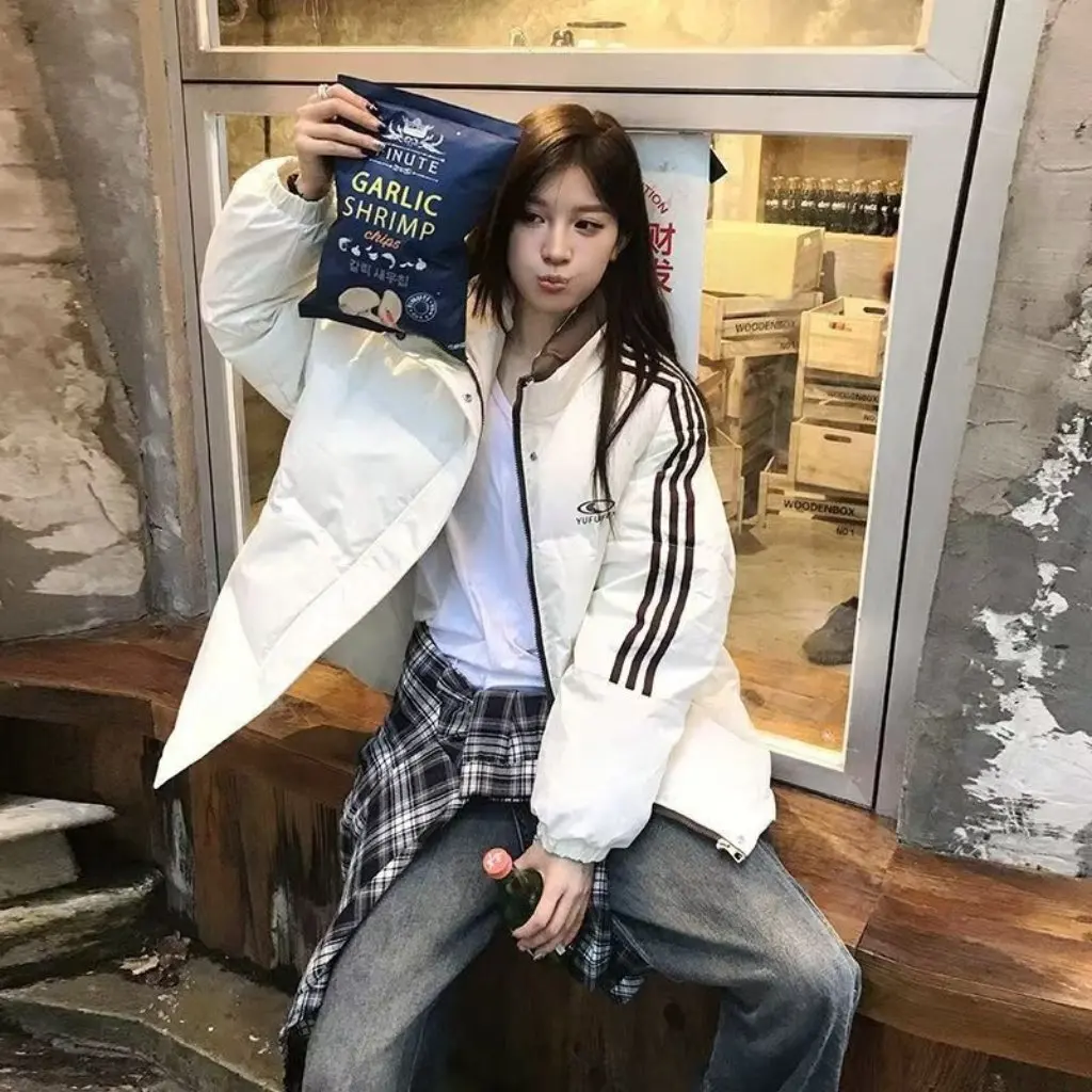 

Women's Winter Cotton-Padded Coat American Style High-Grade Sense Striped Collar Street Fashion for New Students Bread Suit