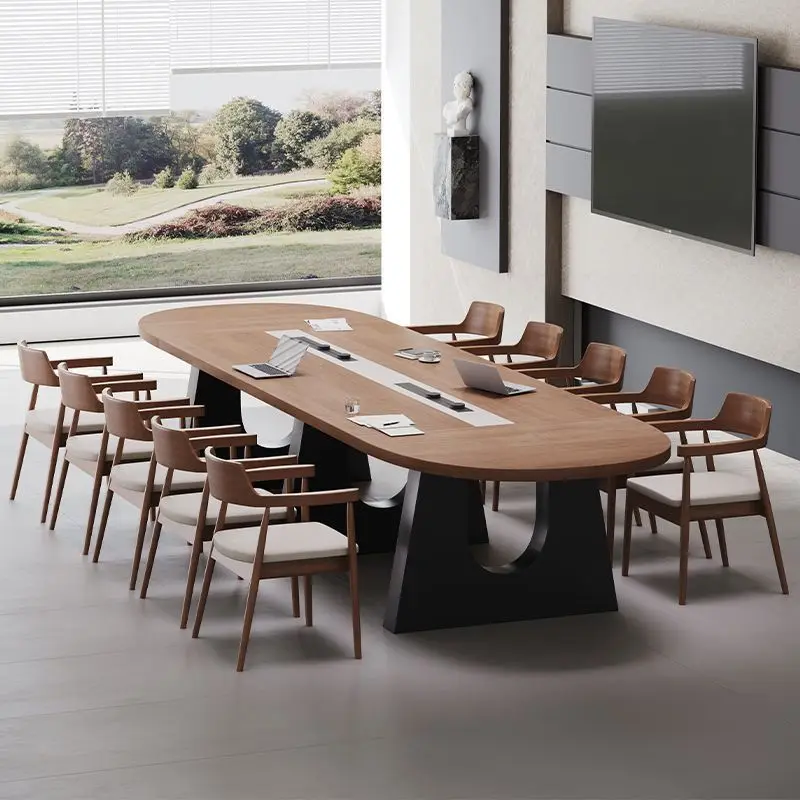 

Modern Oval Conference Table Solid Wood Long Workbench Large Meeting Desk and Chair Combination 2026 Office Furniture