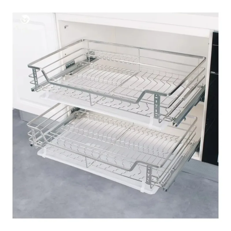 Modern style kitchen stainless steel cabinet four-sided pull basket stainless steel pull-out drawer basket