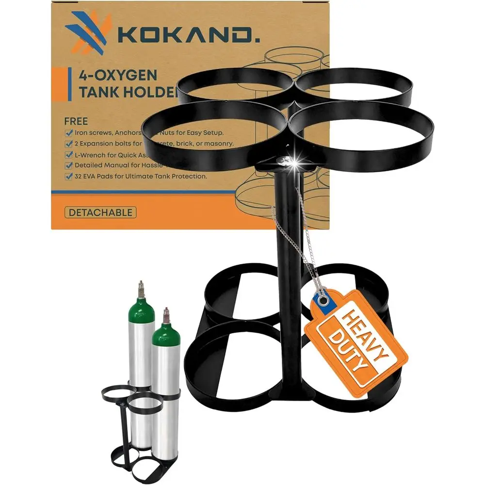 

Premium Quality Detachable Oxygen Tank Holder (4) or E, D, M9/C Size Cylinders - Heavy Duty Metal Storage Rack - Portable Oxygen