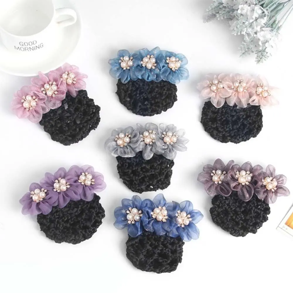 Lace Flower Snood Spring Clip Bun Snood Hairgrips Cover Net Pearls Crochet Bun Net Hair Clip Headwear Lace Hair Net Office Lady