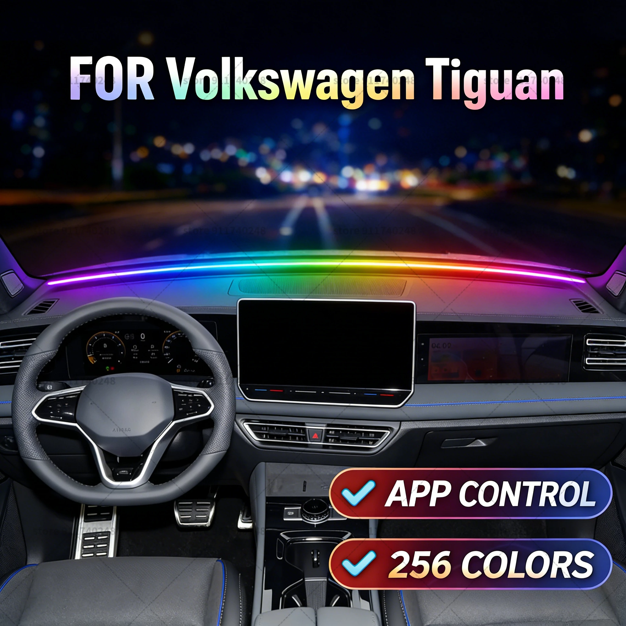 

For Volkswagen Tiguan Automotive decoration light strip, colorful acrylic front windshield soundproofing strip, ambience light