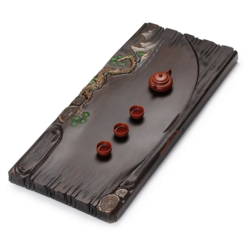 Original hand-painted ebony tea tray natural whole solid wood household log tea table tea set simple tray sea