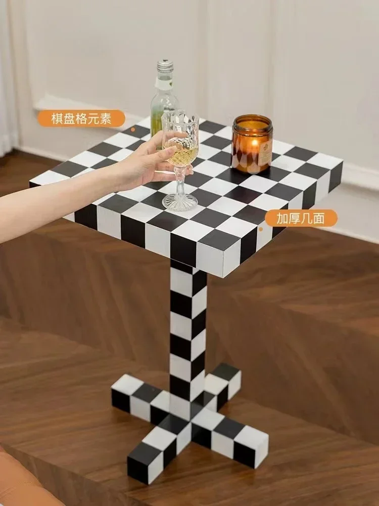 French Designer Ins Style Checkerboard Small Side Table, Modern Small Square Table, Light Luxury Home Small Coffee Table