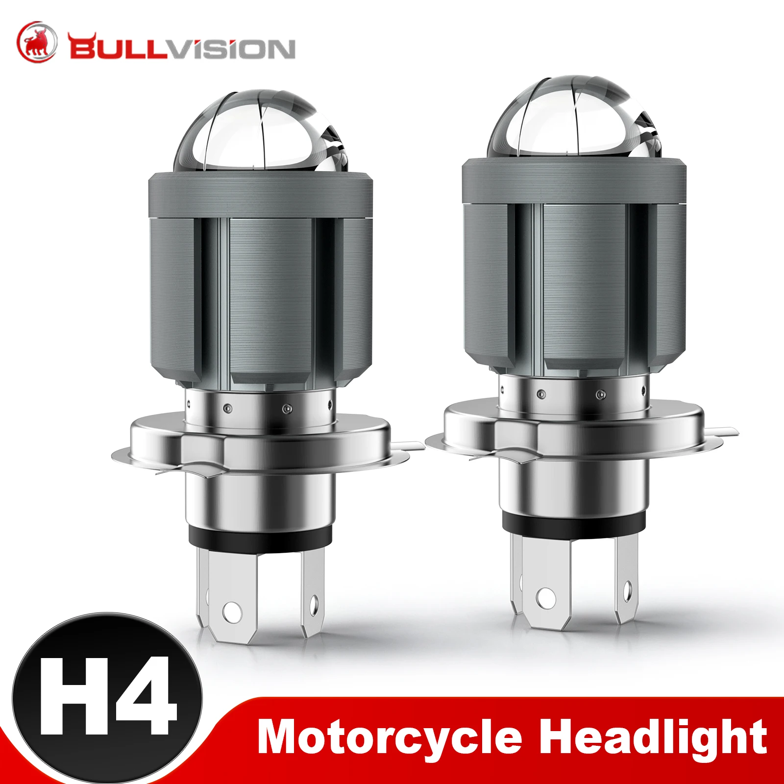 Bullvision H4 LED Headlight Bulbs Projector Lens Canbus Anti-glare Plug and Play 9-60V 5000000LM IP68 300000H for Car/Motorcycle