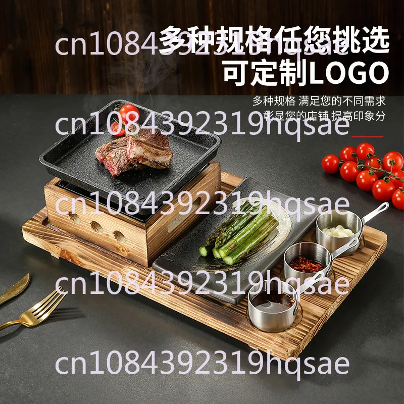 Korean BBQ Grill Set Cast Iron Square Roasting Pan with Alcohol Stove Heating Restaurant Tableware Kit Single Double Meal