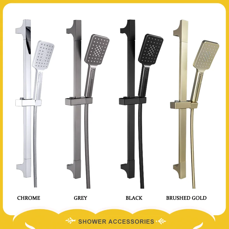 Black Wall Mounted Adjustable Shower Lift Rod With 3 Functions Handheld Shower Head Stainless Steel Hose Bathroom Accessories