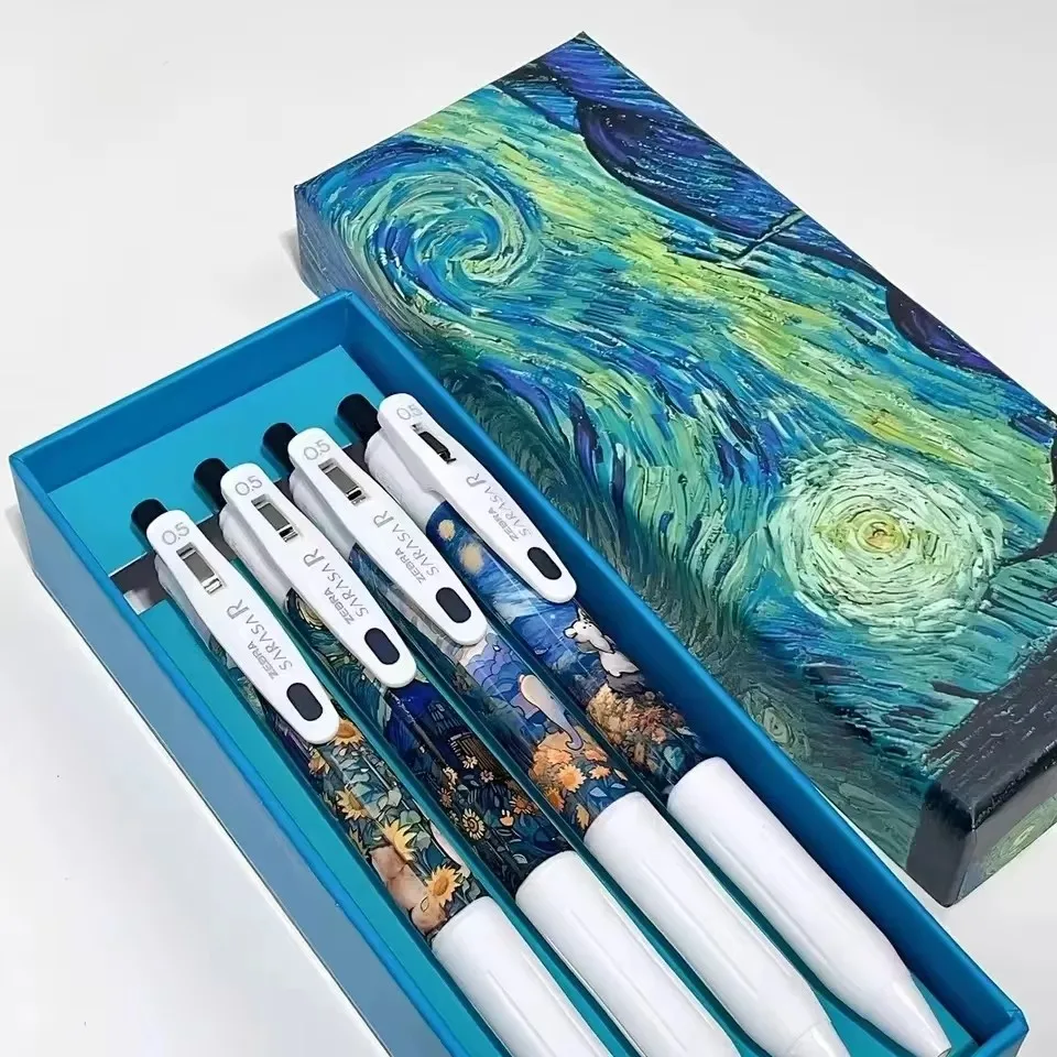 

4pcs 1 box Van Gogh/ Monet Student Literature and Art gel pens Signature Pen for Classic World Famous Paintings pens for writing