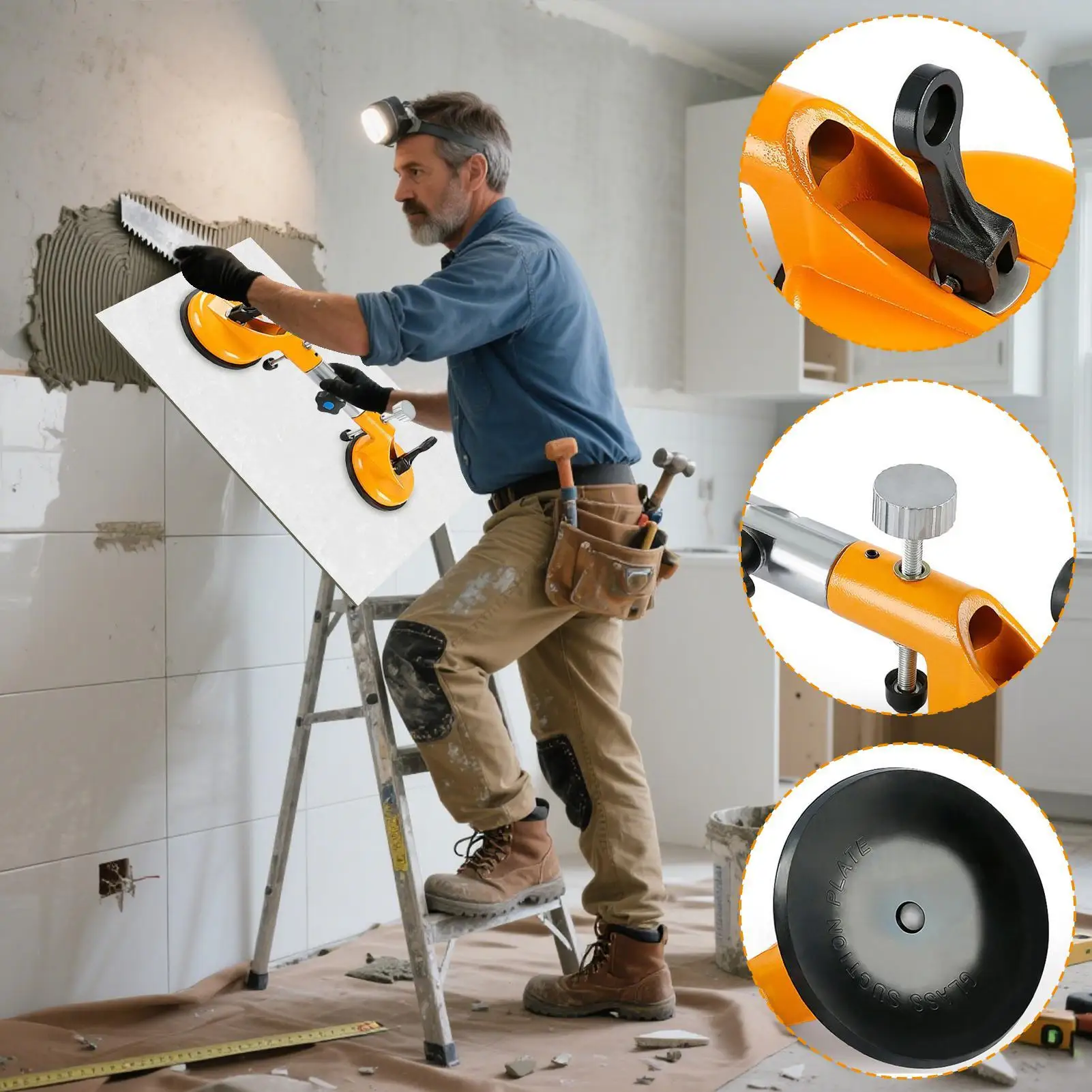 Outil de ventouse de carrelage, lève-vitre, fixateur d'espace de sol, fixateur en aluminium, plaque de réparation pour porte, miroir, carrelage, fenêtre stratifiée