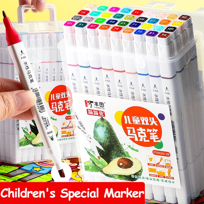 12/18/24/36/48 Colors Markers Set Washable Double-Headed Marker Safe Art Supplies Highlighter Pen School Stationery for Children