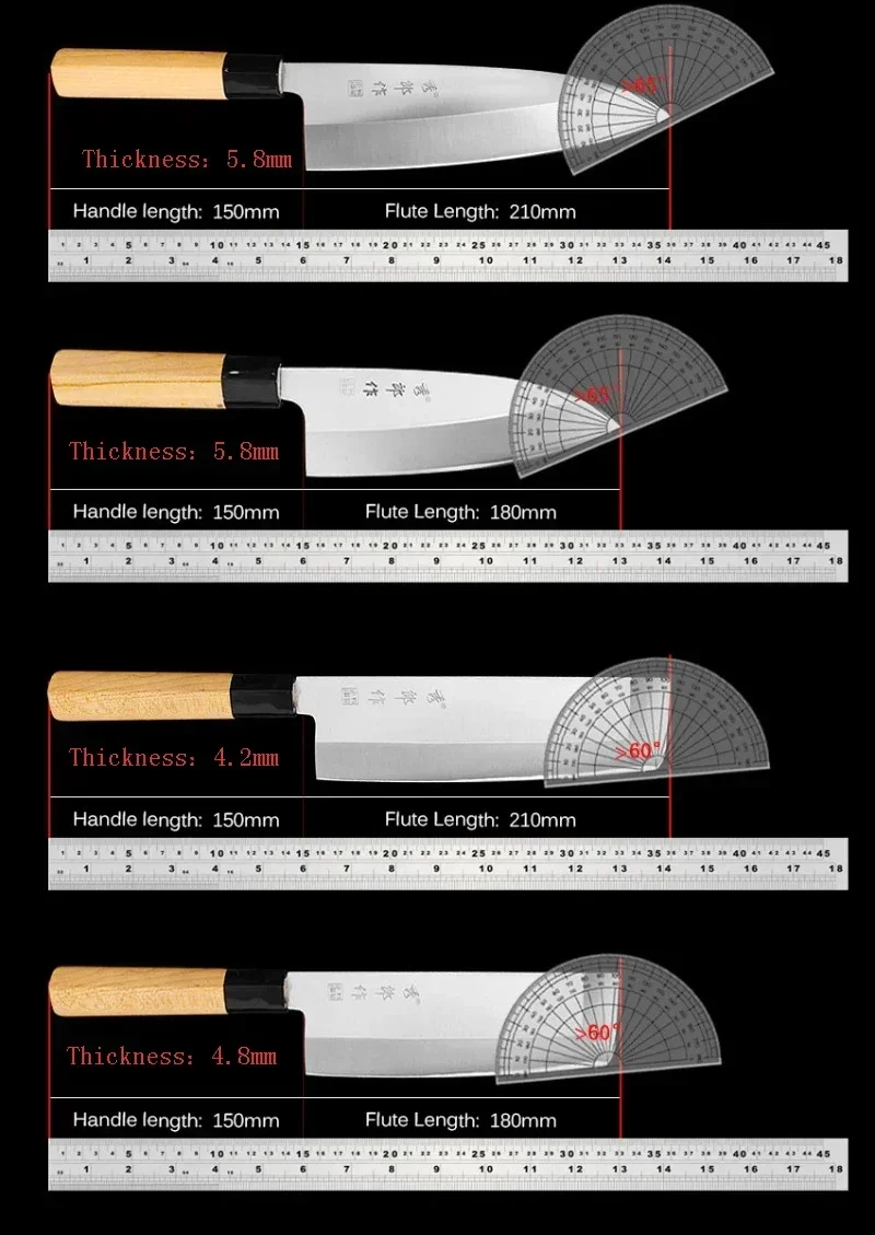 Japanese Knife Set Chef\'s Fish Filleting Knife Sashimi Sushi Slicing Knife Maple Handle Utility Paring Cooking Tools